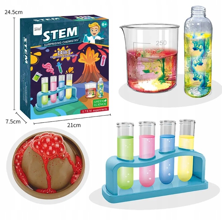 EKSPERYMENTY DLA DZIECI ZESTAW EDUKACYJNY WULKAN MAŁY CHEMIK 14W1 WYBUCH