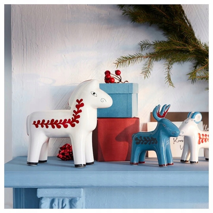 IKEA VINTERFINT ozdoba koń biały czerwony