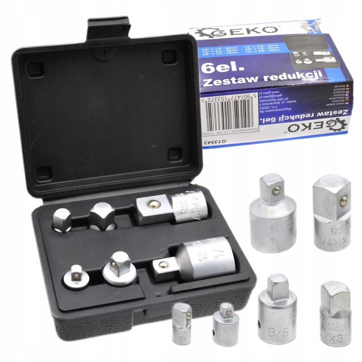 ZESTAW REDUKCJI CHROMOWANYCH NASADKI 1/4 1/2 3/4 3/8 6EL ADAPTERÓW G13543