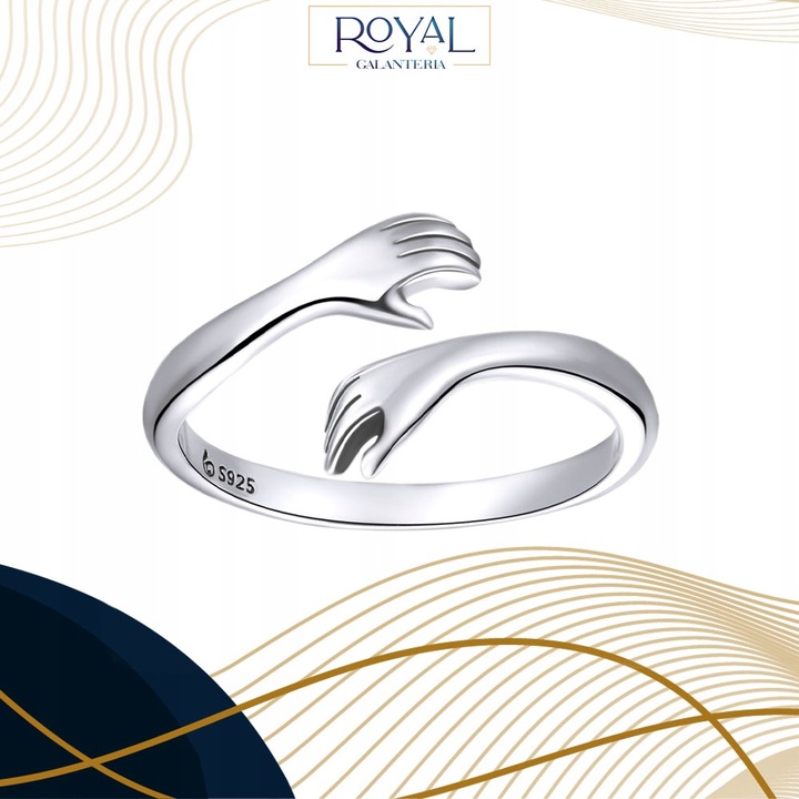 PIERŚCIONEK DŁONIE UŚCISK srebro 925 regulowany srebrny przytulenie pr. 925