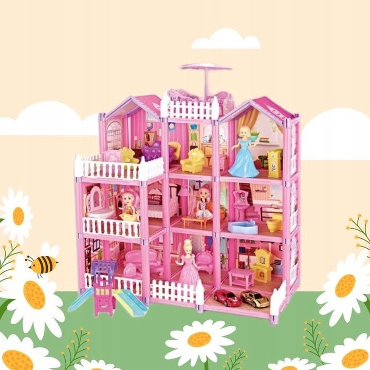 DOMEK DLA LALEK 4 LALKI MEBLE 222 ELEMENTY DUŻY