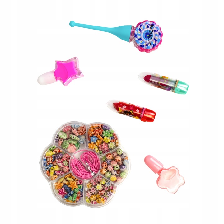 KOSMETYKI DLA DZIECI W SZKATUŁCE JEDNOROŻEC KORALIKI CIENIE LAKIERY KUFEREK