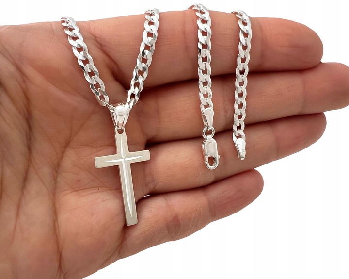 Łańcuszek męski srebrny 925 pancerka 4 mm 50 cm z krzyżykiem na urodziny