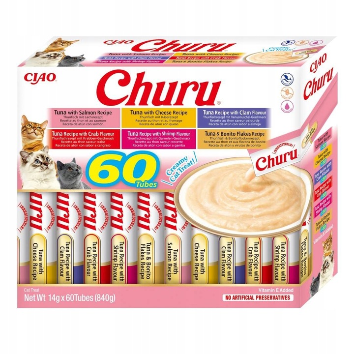 Inaba Cat Churu 60x14g (840g) Kremowy Przysmak Dla Kota Mix Z Tuńczykiem