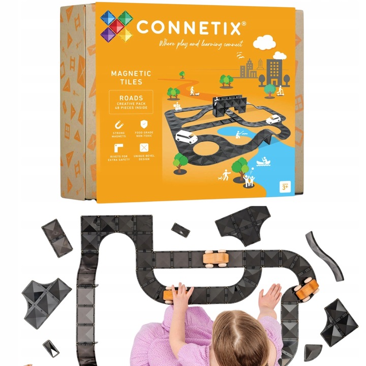 Klocki magnetyczne drogi Creative Roads Pack 48 elementów Connetix