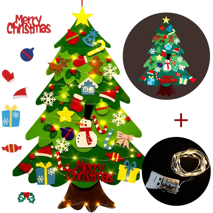 CHOINKA Z FILCU FILCOWA LED ZABAWKA DLA DZIECI DEKORACJE ŚWIĄTECZNE ŚWIĘTA