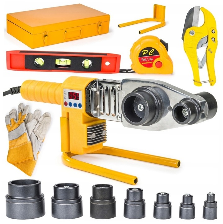 ZGRZEWARKA POLIFUZYJNA LCD DO RUR PCV PP 2800W 7-MATRYC 16-63 + WALIZKA