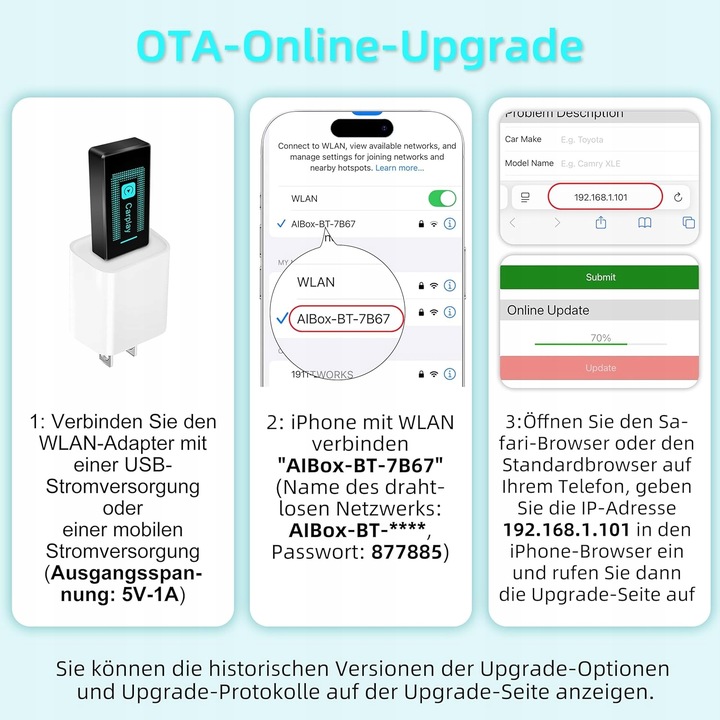 Bezprzewodowy adapter Carplay do iPhone'a iOS 9+ i nowsze Plug & Play