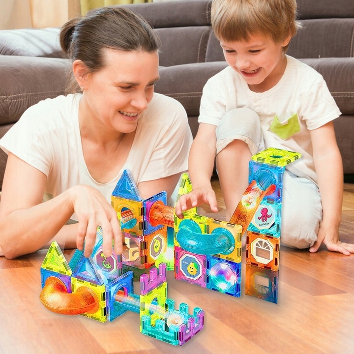 KLOCKI MAGNETYCZNE KONSTRUKCYJNE ŚWIECĄCY TOR Dla Dzieci MAGNETIC TILES 75