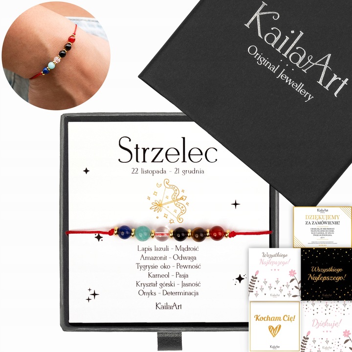 STRZELEC ZNAK ZODIAKU BRANSOLETKA czerwona na sznurku z kamieni naturalnych