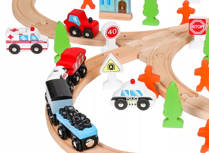 WIELKA KOLEJKA DREWNIANA TOR POCIĄG AUTKA 100 el.