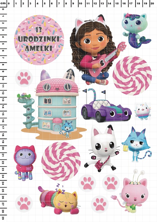 Wydruk Tort KOCI DOMEK GABI 17 El + GRATIS Tabliczka Napis Opłatek