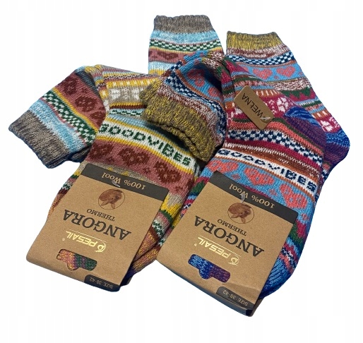 4x ZIMOWE CIEPŁE SKARPETY WEŁNIANE ANGORA PREZENT świąteczne POD CHOINKE