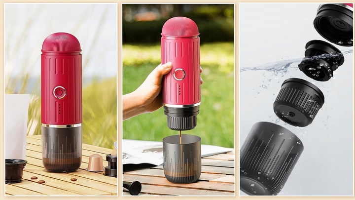 PRZENOŚNY MINI EKSPRES DO KAWY MIELONEJ KAPSUŁKI PODGRZEWA WODĘ 19 BAR 100W