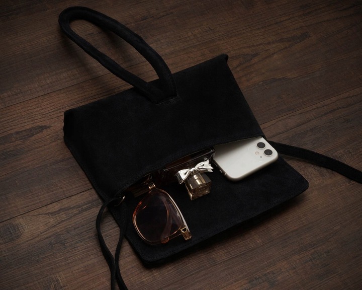 WŁOSKA SKÓRZANA KOPERTÓWKA TOREBKA WIZYTOWA SOLOME FLORA BRĄZOWA ZAMSZOWA