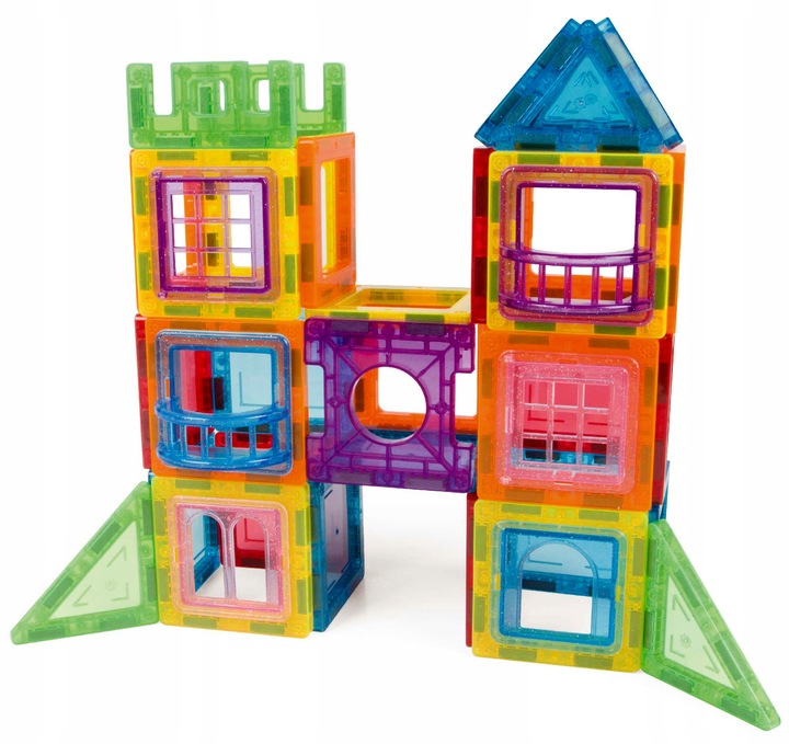 KLOCKI MAGNETYCZNE 3D budynki pojazdy podwozie ZESTAW Magnetic Tiles 80 el.