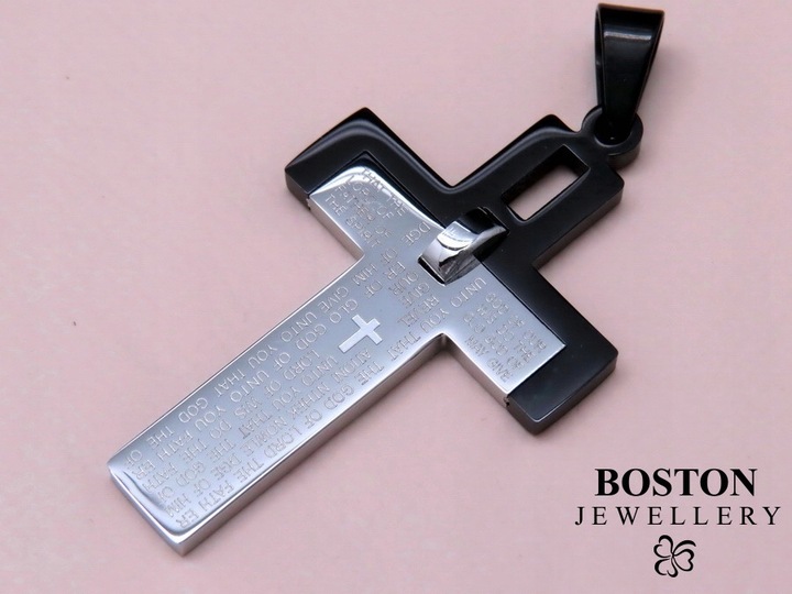 CZARNY ŁAŃCUSZEK + KRZYŻYK CZARNA STAL CHIRURGICZNA 316L SPLOT KRÓLEWSKI