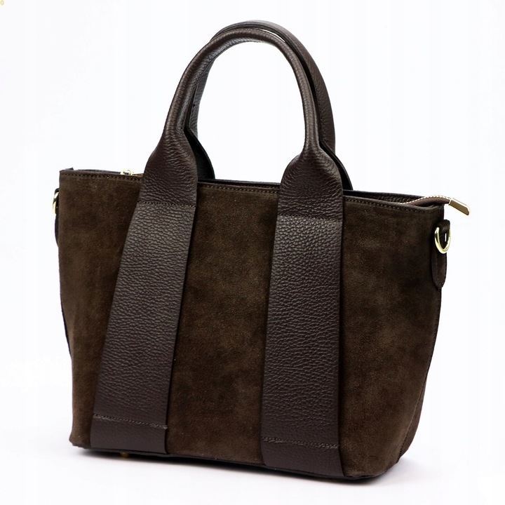 Torebka damska listonoszka Vera Pelle skórzana zamszowa brązowa czekoladowa