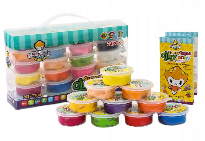 MAGICZNA plastelina masa plastyczna PIANKOLINA CLAYDOLL 24 sztuki + Nożyki