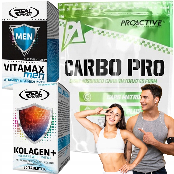 WĘGLOWODANY minerały CARBO PRO orange 1kg +WITAMINY 60 tab + KOLAGEN 60 tab