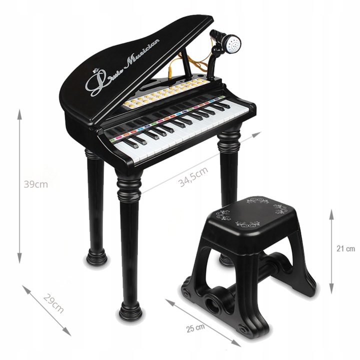 PIANINKO DLA DZIECI EDUKACYJNE ORGANKI NAUKA GRY MIKROFON PIANINO + TABORET