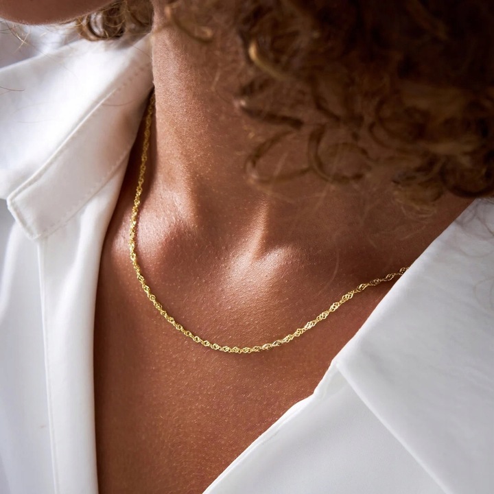 PIĘKNY ZŁOTY NASZYJNIK DAMSKI SINGAPUR SKRĘCANY 50 cm SREBRNY ŁAŃCUSZEK 925