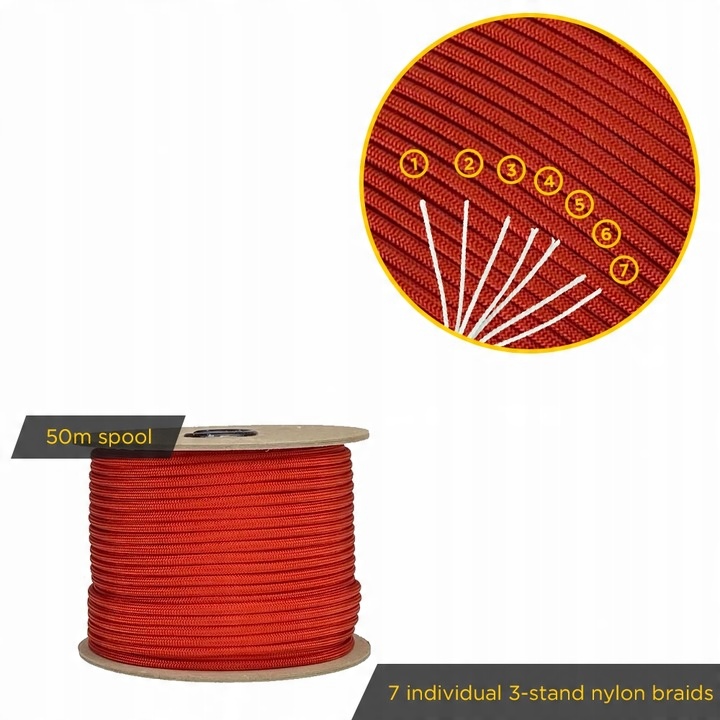 Linka EDCX 4mm Paracord 550 - (Red, 50 m)