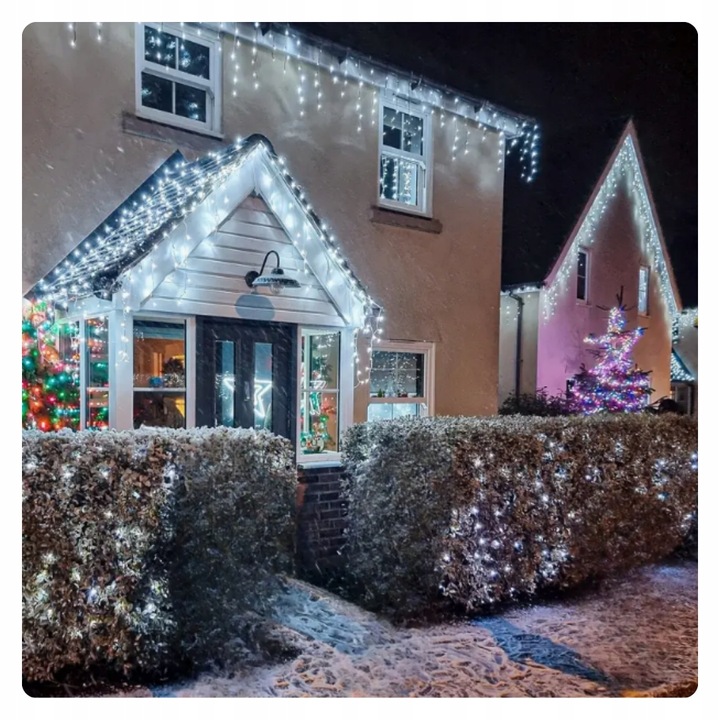 LAMPKI ŚWIĄTECZNE SOPLE Girlanda Świetlna Kurtyna 500 LED Zimny biały