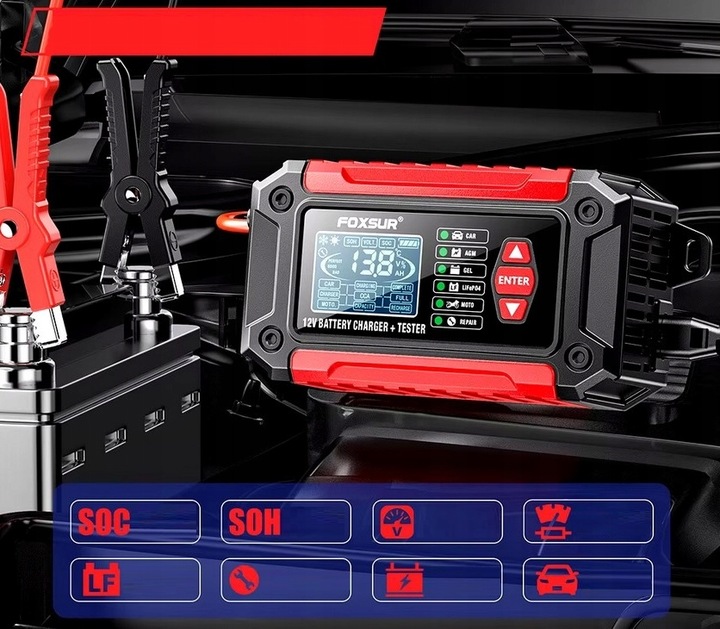 Prostownik Samochodowy do Akumulatorów 12V 6A AMG Tester Akumulatorów 2w1