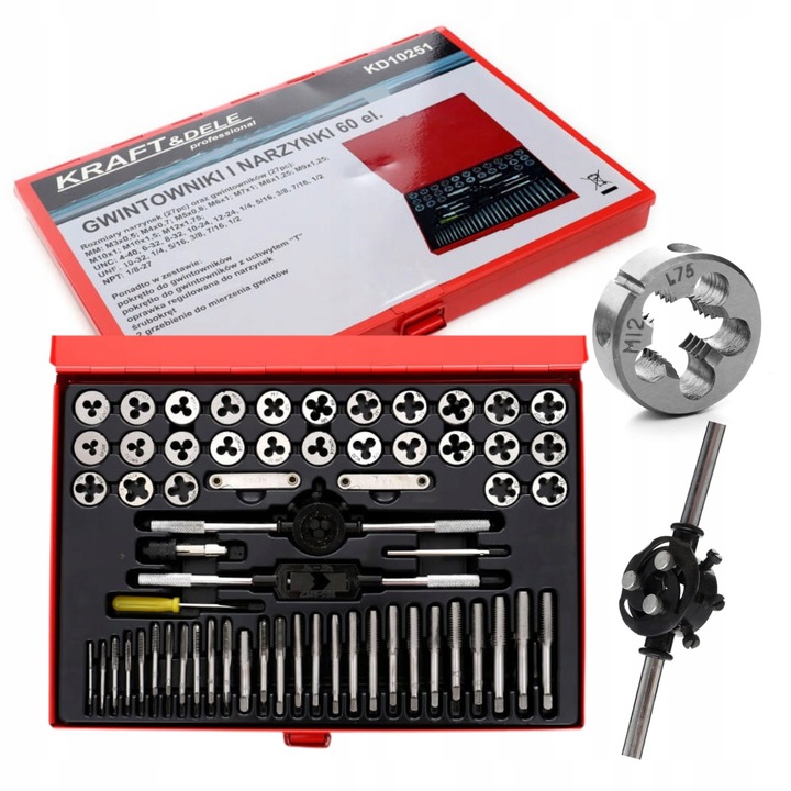 ZESTAW KOMPLET NARZYNEK I GWINTOWNIKÓW KALIBROWNIKI M3-M12 60EL WALIZKA