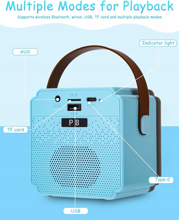 ZESTAW DO KARAOKE DLA DZIECI 2 MIKROFONY PREZENT PRZENOŚNY KOLOROWE