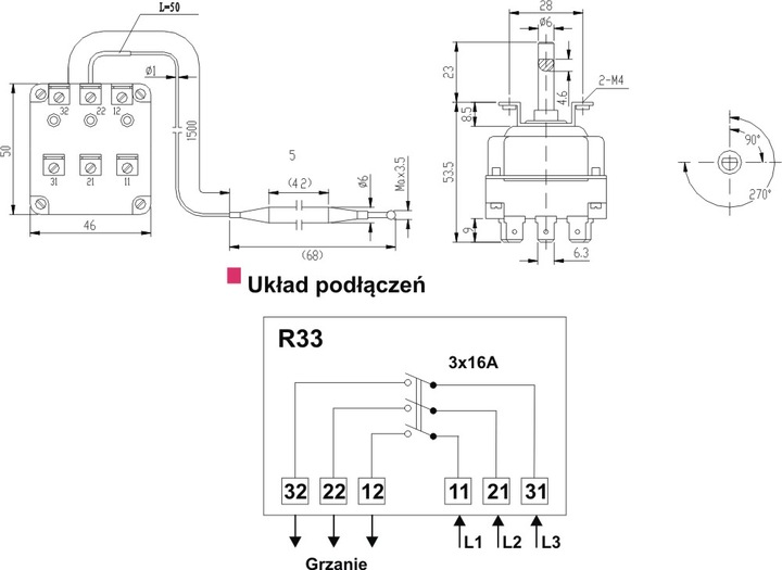 Termostat regulator temperatury trójfazowy 30-110C