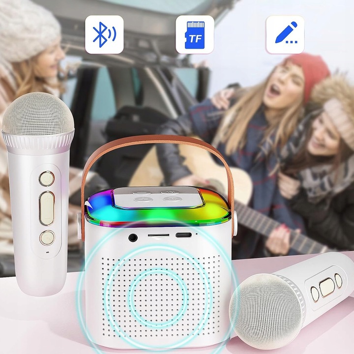 PRZENOŚNY MIKROFON BEZPRZEWODOWY KARAOKE BLUETOOTH DO IMPREZĘ + 2 MIKROFON