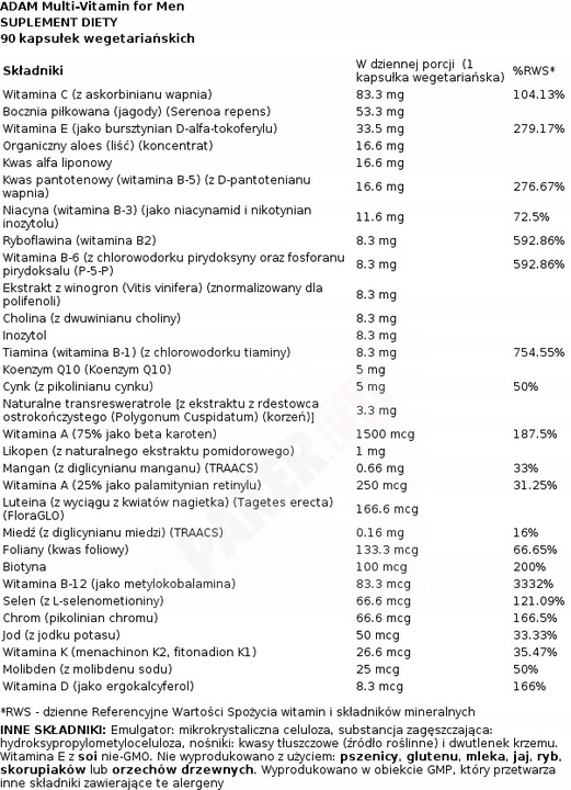 NOW Foods ADAM Multi Witaminy i Minerały dla Mężczyzn USA Witalność 90vcaps