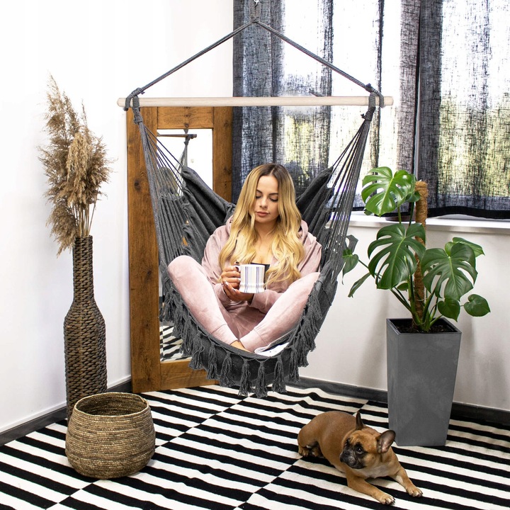 KRZESŁO BRAZYLIJSKIE HAMAKOWE WISZĄCE HUŚTAWKA HAMAK FOTEL PODUSZKI BOHO