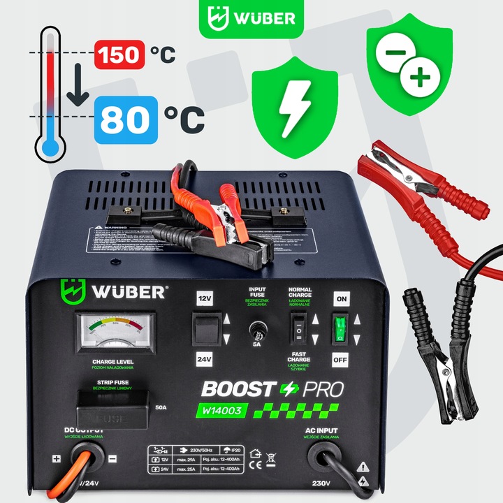 PROSTOWNIK AKUMULATOROWY 29A SAMOCHODOWY 12-400AH DO ŁADOWANIA 12V24V WUBER