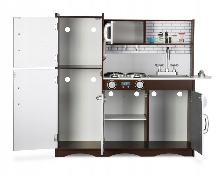 KUCHNIA DREWNIANA DLA DZIECI RETRO KUCHENKA DUŻA ŚWIATŁO LED + TABLICA