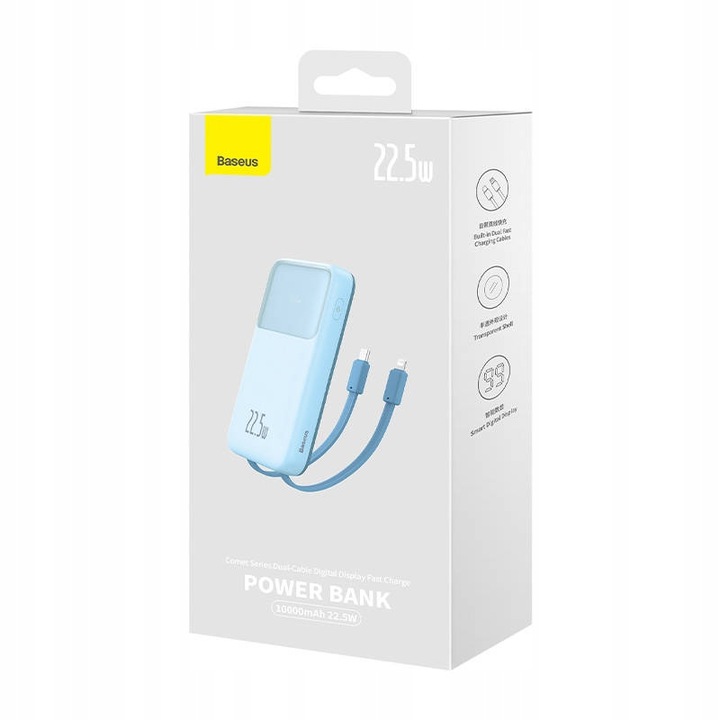 BASEUS POWERBANK 10000MAH 22.5W USB-A USB-C LIGHTNING DO TELEFONU KABEL