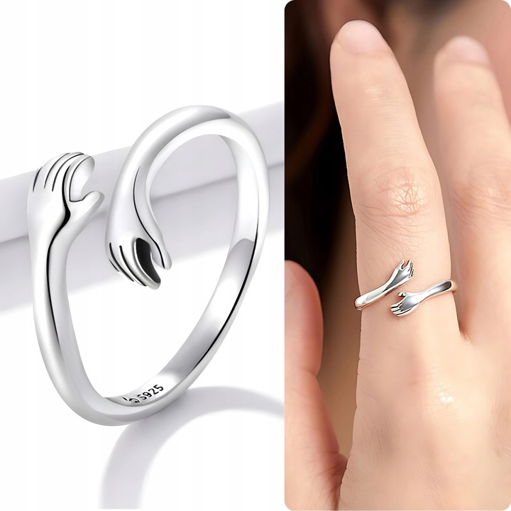 PIERŚCIONEK SREBRNY DŁONIE REGULOWANY PRZYTULANIE SREBRO 925