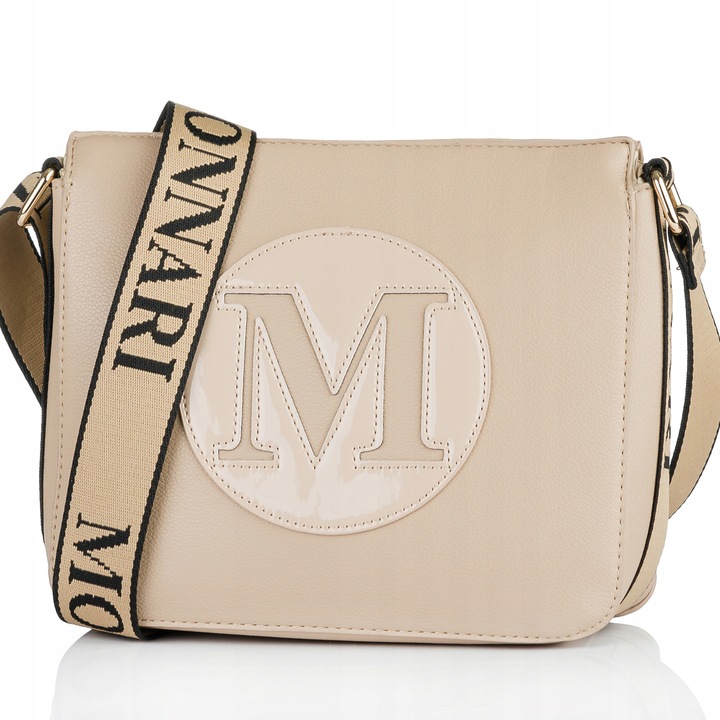 MONNARI Torebka na ramię LISTONOSZKA Pojemna PASEK LOGO PREMIUM Beżowa