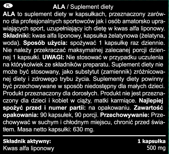 KWAS ALFA LIPONOWY ALA 500MG regeneracja krążenie Real Pharm ALA 90 kaps.