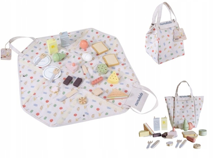 Drewniany Zestaw Piknikowy Dla Dzieci Nunukids Piknik Torba Mata Akcesoria