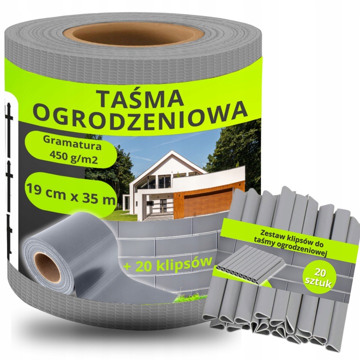 TAŚMA OGRODZENIOWA JASNOSZARA 19x35m OSŁONA NA OGRODZENIE PANELOWE PŁOT +UV