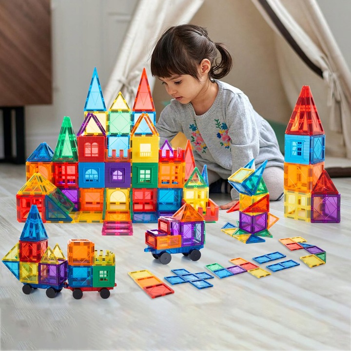 KLOCKI MAGNETYCZNE DLA DZIECKA 2D 3D EDUKACYJNE DUŻE MAGNETIC TILES 100EL