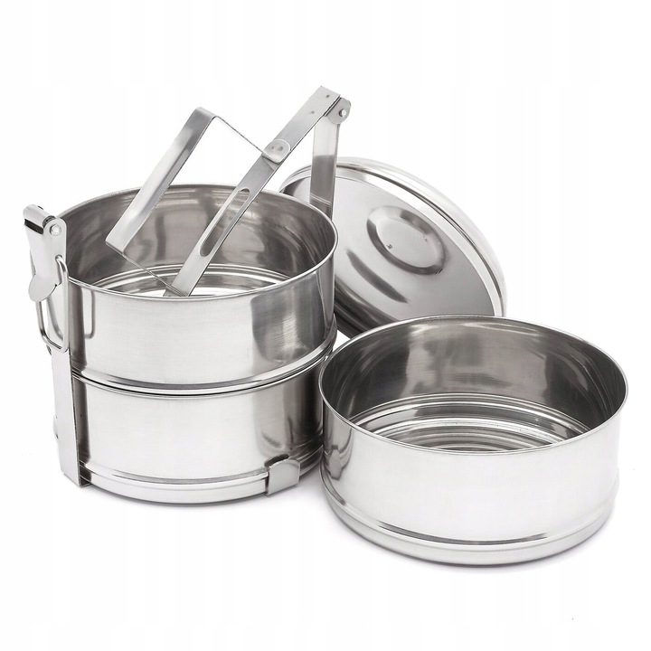 TURYSTYCZNA MENAŻKA OBIADOWA na biwak piknik STALOWY POJEMNIK NA 3 obiady