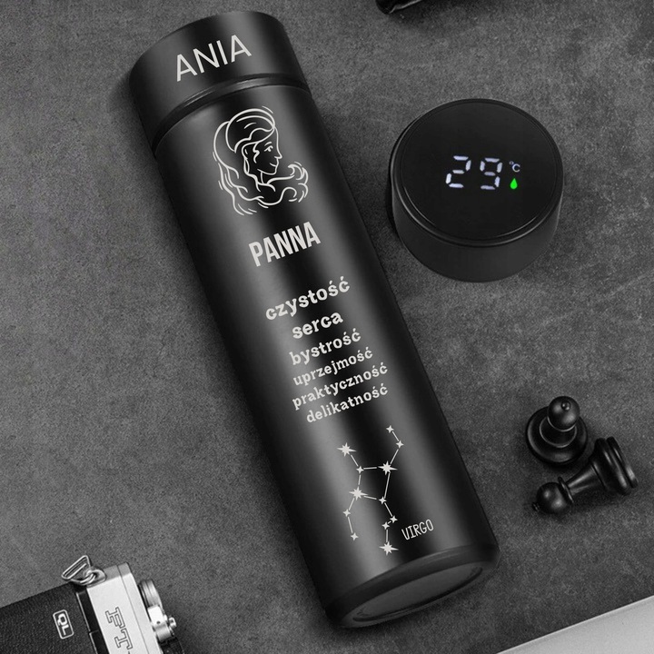 KUBEK TERMICZNY Termos LED GRAWER DO HERBATY KAWY Prezent Na URODZINY LOGO