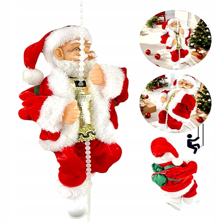 MIKOŁAJ WSPINAJĄCY SIĘ NA LINIE 100CM MELODYJKA NA PREZENT ŚWIĘTA WCHODZĄCY