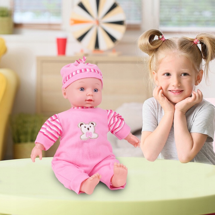 LALKA BOBAS W ŚPIOSZKACH MÓWI ŚMIEJE SIĘ 34CM MIĘKKA ŚLICZNA UBRANKO CZAPKA