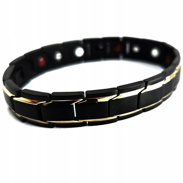 Bransoletka magnetyczna męska zdrowotna CZARNO-ZŁOTA 21cm Prezent Versatile