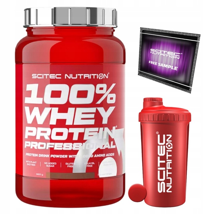 SCITEC 100% WHEY PROTEIN 920 G BIAŁKO + SCITEC SHAKER 700 ml + PRÓBKA